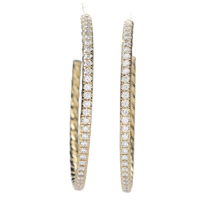 David Yurman 18K Yellow Gold Diamond 38mm Medium Cable Hoop Earrings 1 of 5
