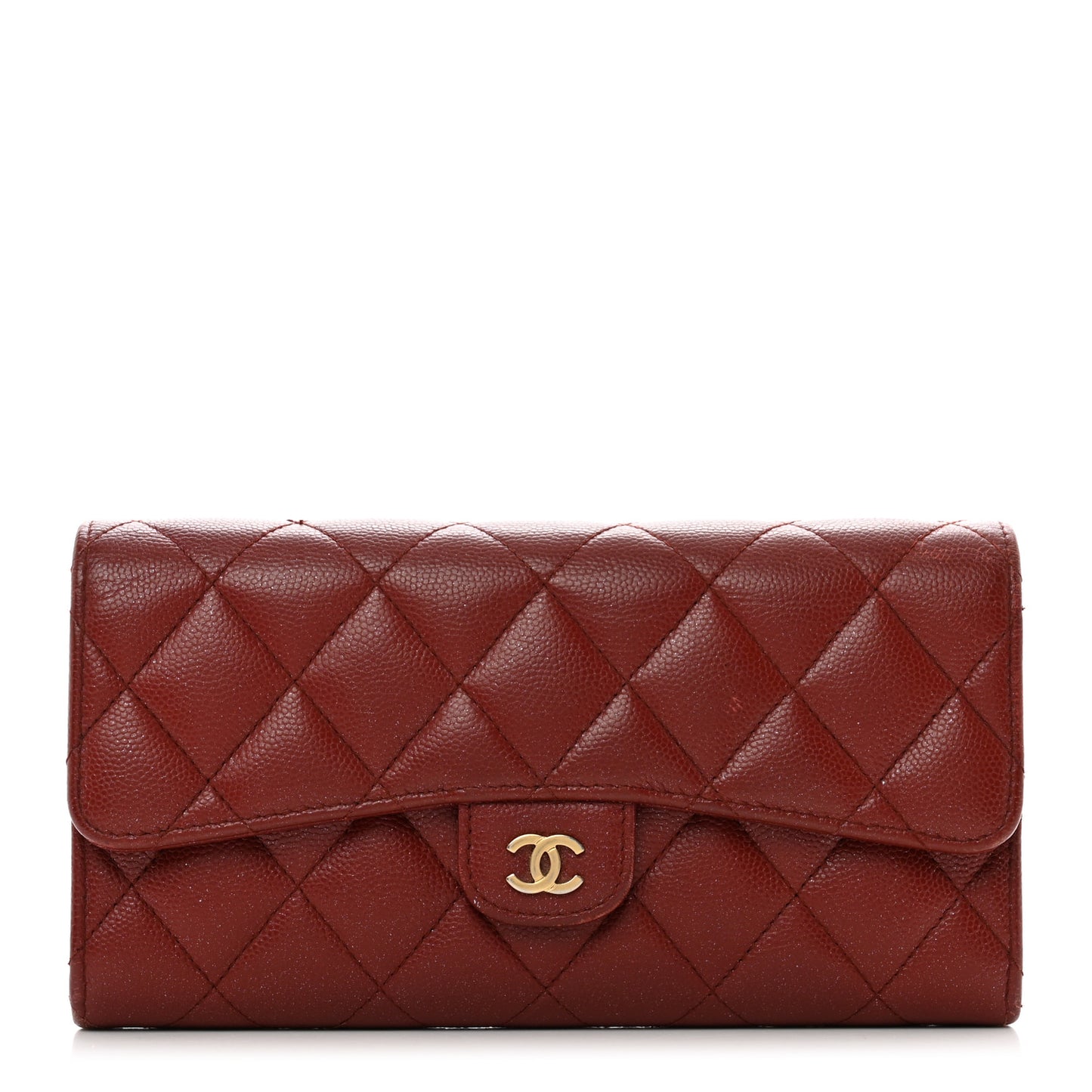 Iridescent Caviar Quilted Long Gusset Flap Wallet Red