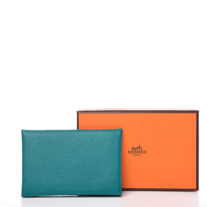 Hermes Epsom Calvi Card Case Bleu Paon 8 of 8
