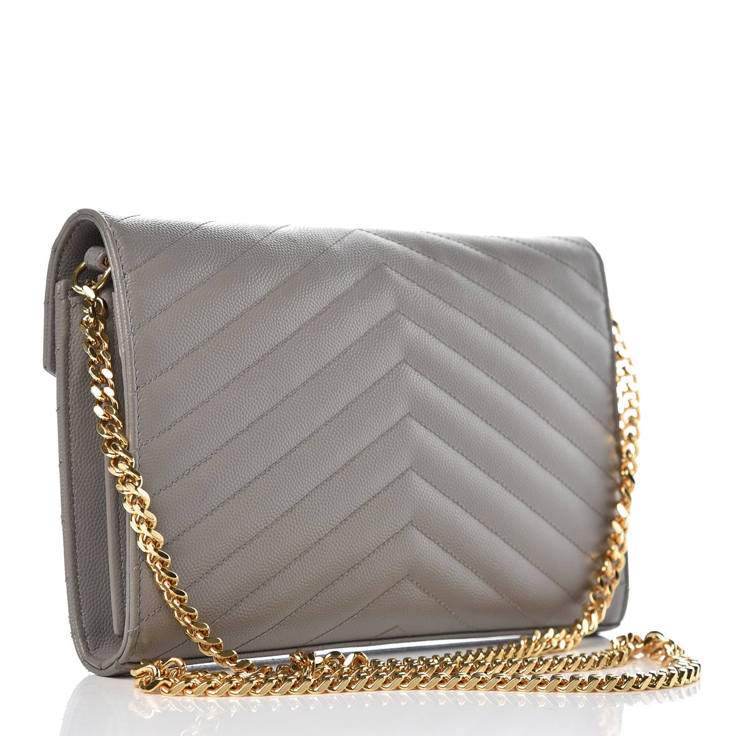Grain De Poudre Matelasse Chevron Monogram Chain Wallet Oyster Grey