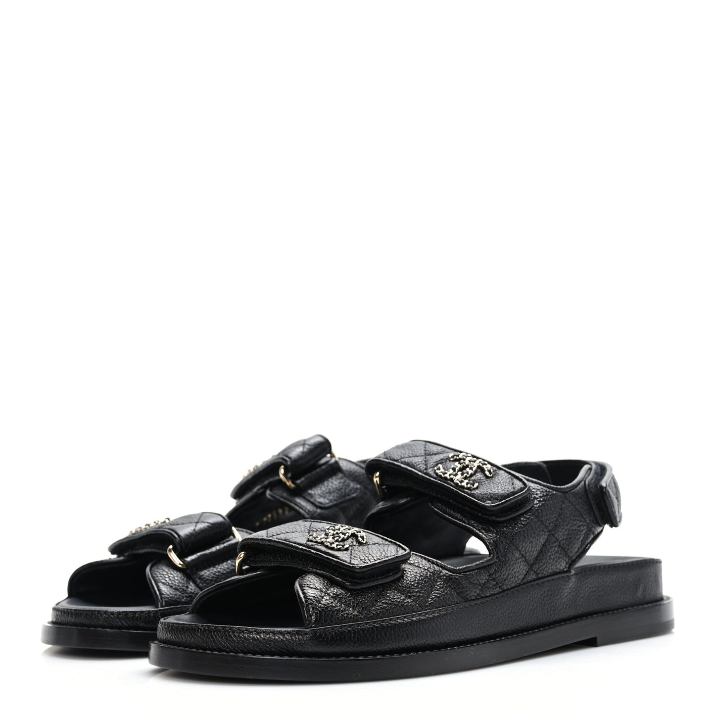 Grained Calfskin Velcro Dad Sandals 35.5 Black