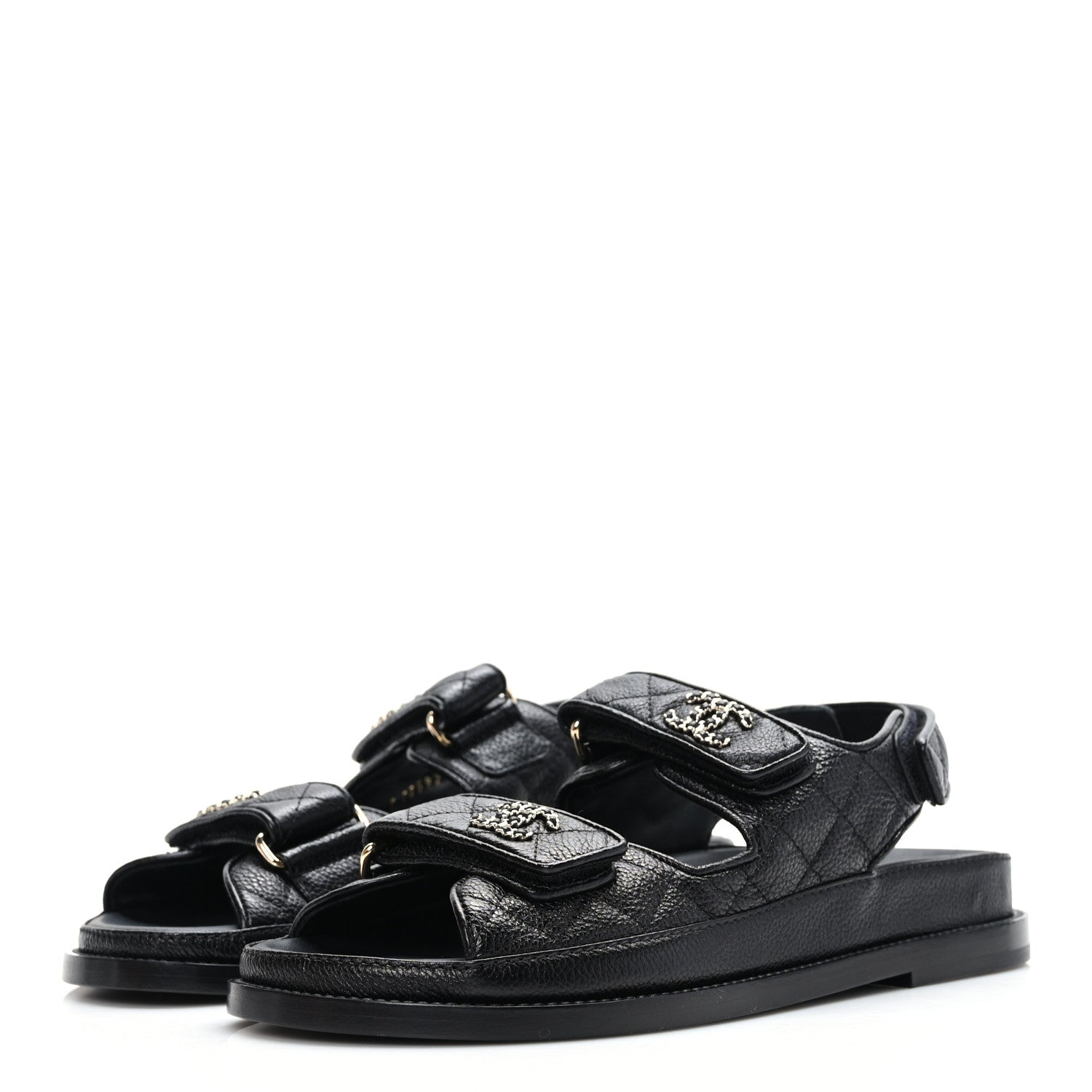 Chanel Grained Calfskin Velcro Dad Sandals 35.5 Black 3 of 8