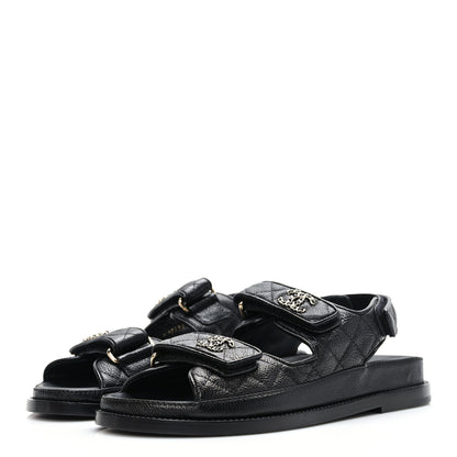 Chanel Grained Calfskin Velcro Dad Sandals 35.5 Black 3 of 8