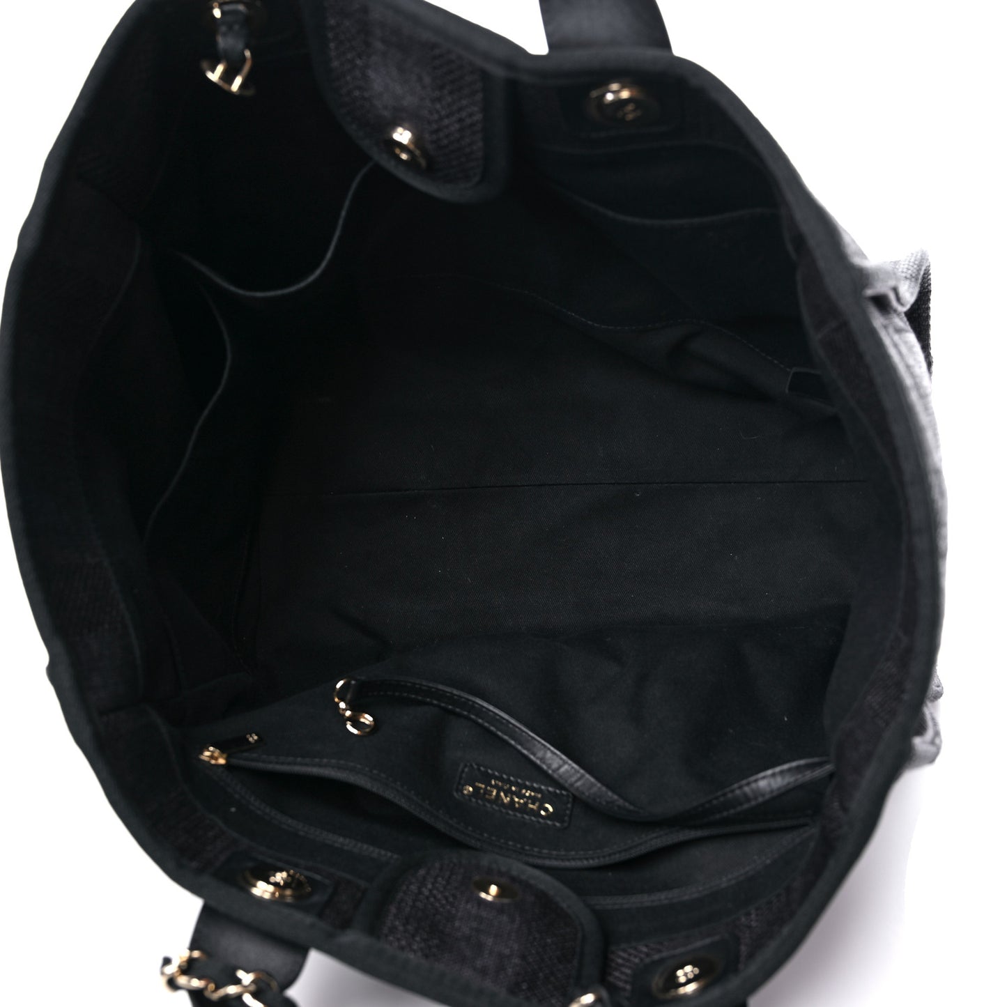Mixed Fibers Calfskin Striped Medium Deauville Tote Black