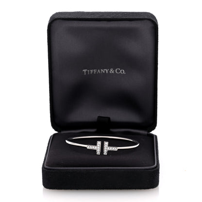 Tiffany 18K White Gold Diamond T Wire Bracelet 4 of 4