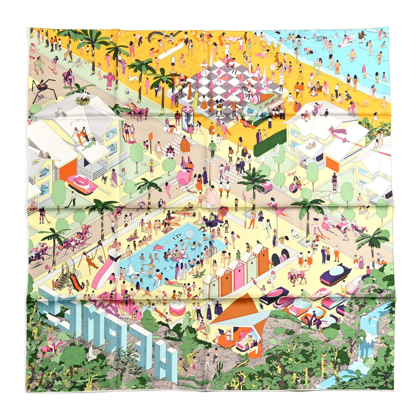 Silk On The Beach Scarf 90 Jaune Soleil Vert Multicolor