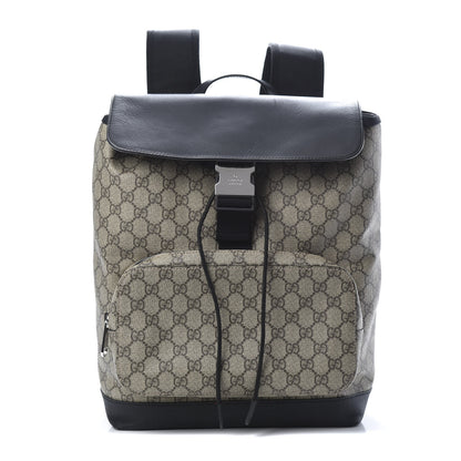 Gucci GG Supreme Monogram Single Buckle Backpack Beige Black 1 of 12