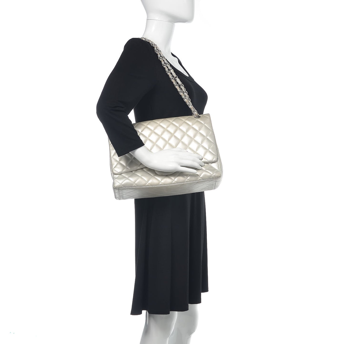 Metallic Lambskin Quilted Maxi Single Flap Silver