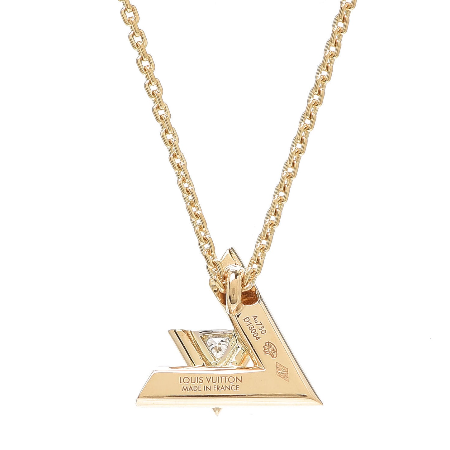 18K Yellow Gold Diamond Small LV Volt One Pendant Necklace