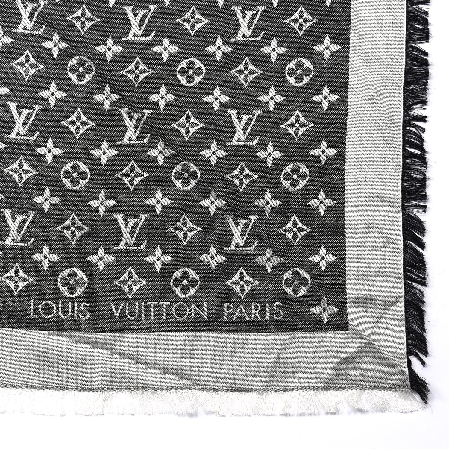 Louis Vuitton Silk Wool Monogram Denim Shawl Black 2 of 3