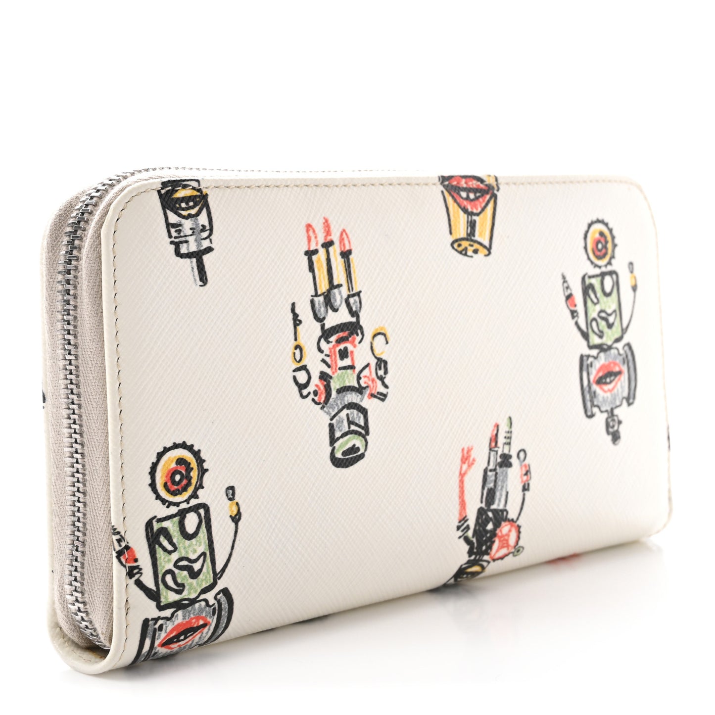 Saffiano Robot Zip Wallet White