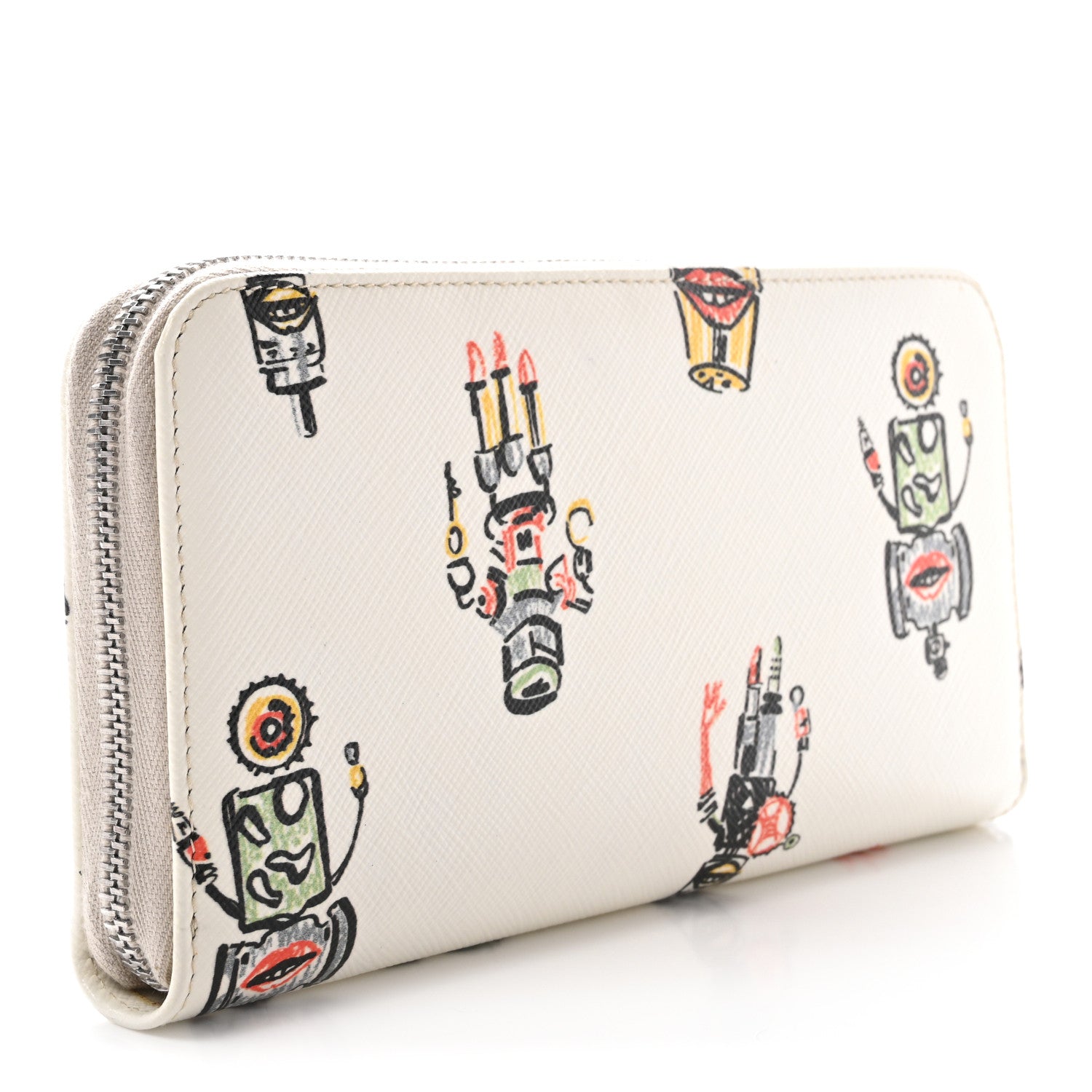 Prada Saffiano Robot Zip Wallet White 3 of 7