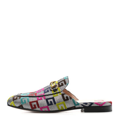 Gucci Velvet Lurex Square G Womens Princetown Slippers 37 Silver Multicolor 1 of 10
