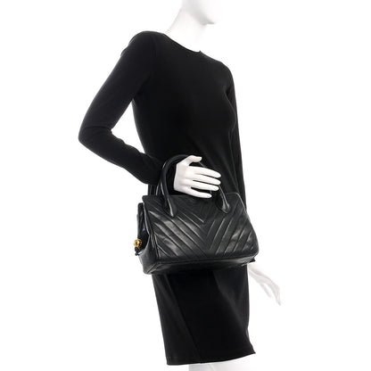 Chanel Lambskin Chevron Top Handle Bag Black 2 of 8