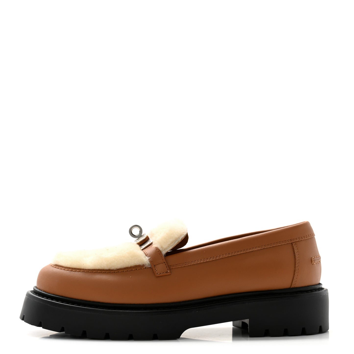 Calfskin Shearling Icone Loafers 36.5 Naturel
