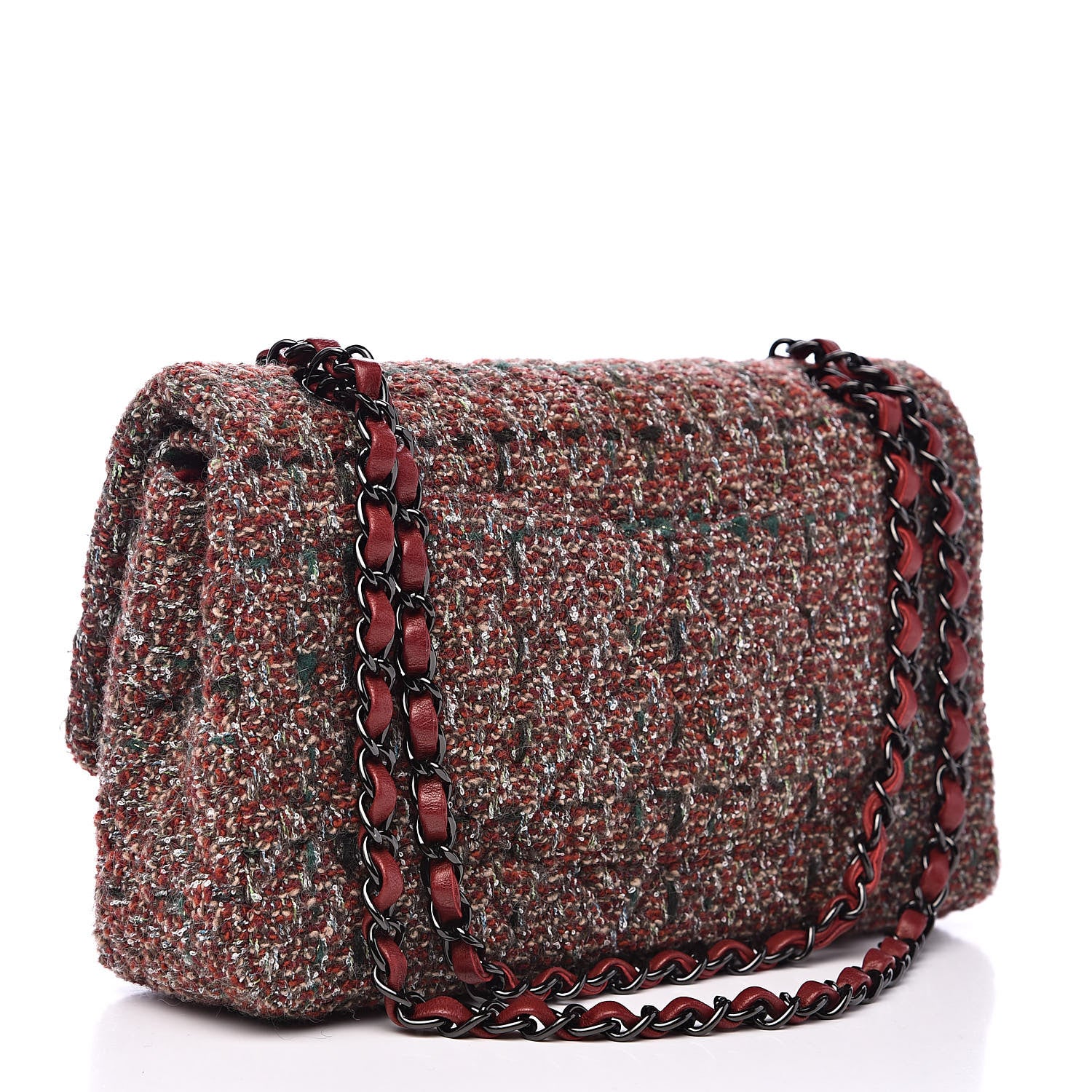 Chanel Tweed Quilted Medium Double Flap Dark Red 3 of 12