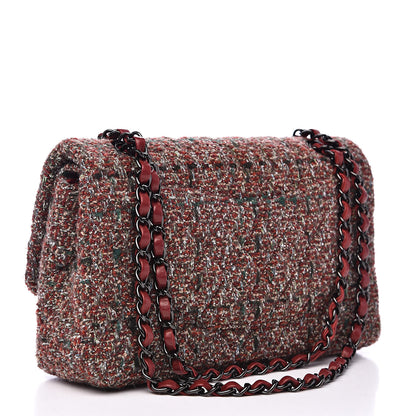 Chanel Tweed Quilted Medium Double Flap Dark Red 3 of 12
