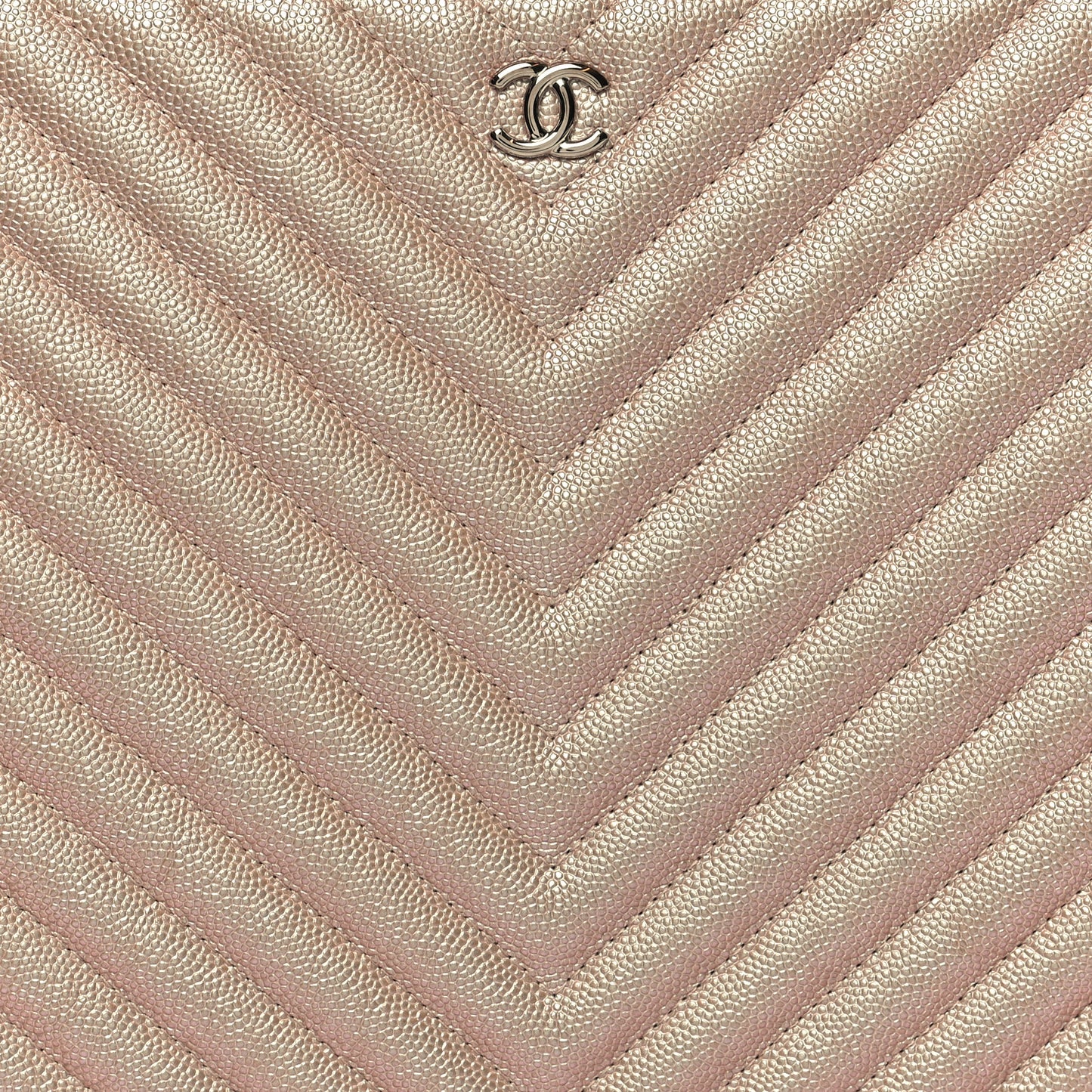 Iridescent Caviar Chevron Quilted Medium Cosmetic Case Light Gold