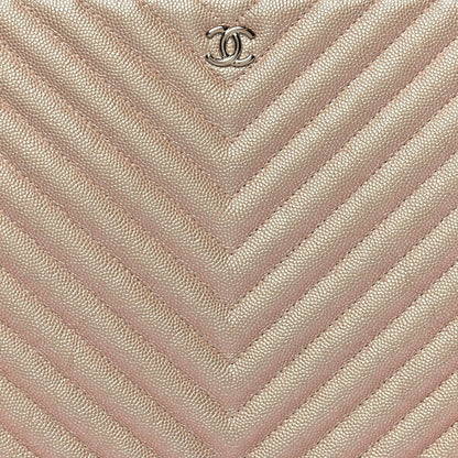 Chanel Iridescent Caviar Chevron Quilted Medium Cosmetic Case Light Gold 8 of 11