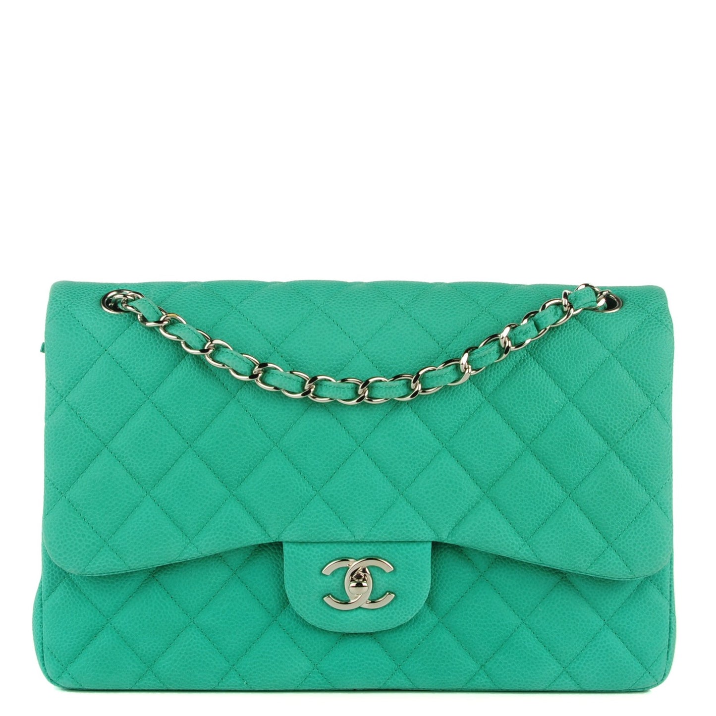 Iridescent Caviar Quilted Jumbo Double Flap Green