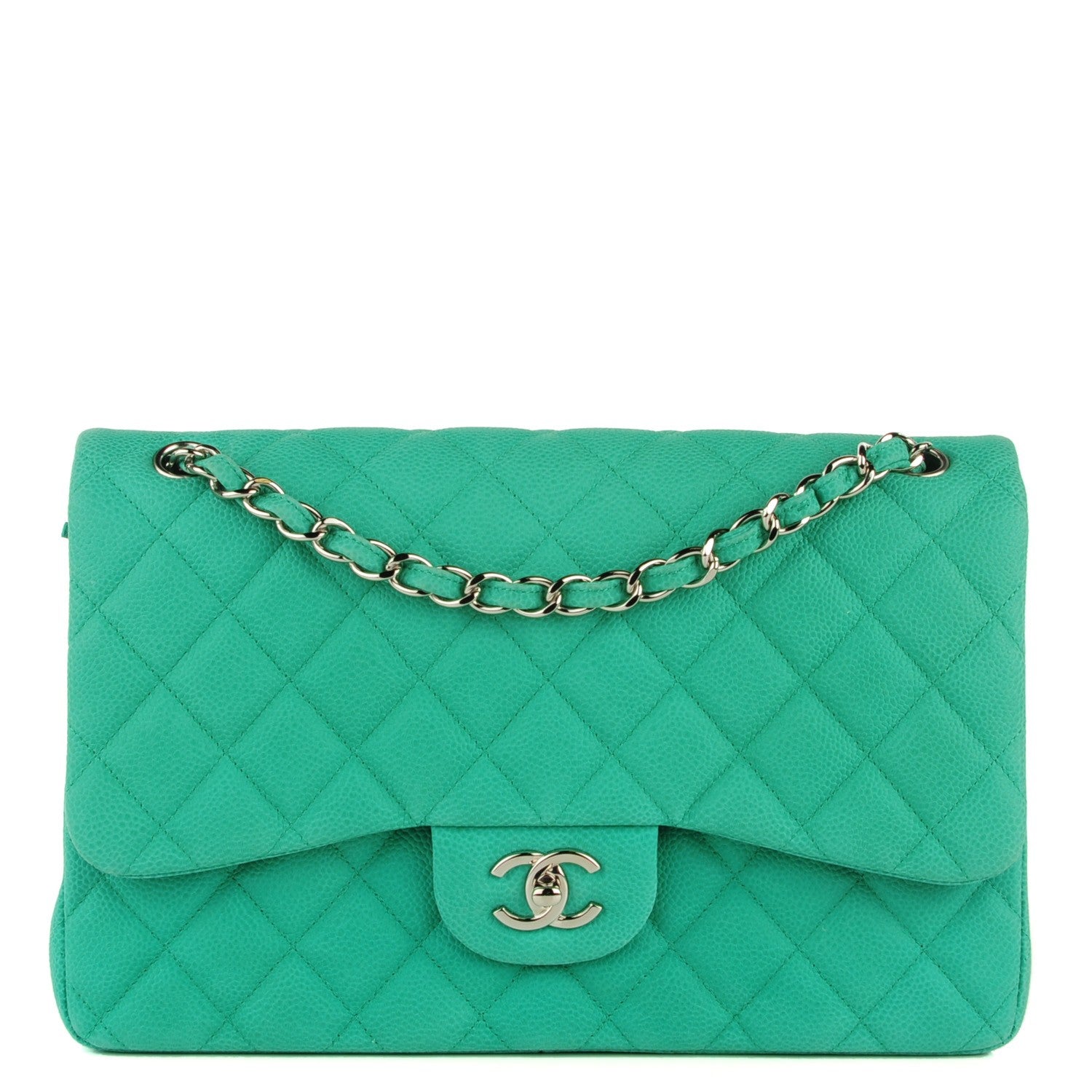 Chanel Iridescent Caviar Quilted Jumbo Double Flap Green 1 of 8