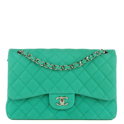 Chanel Iridescent Caviar Quilted Jumbo Double Flap Green 1 of 8