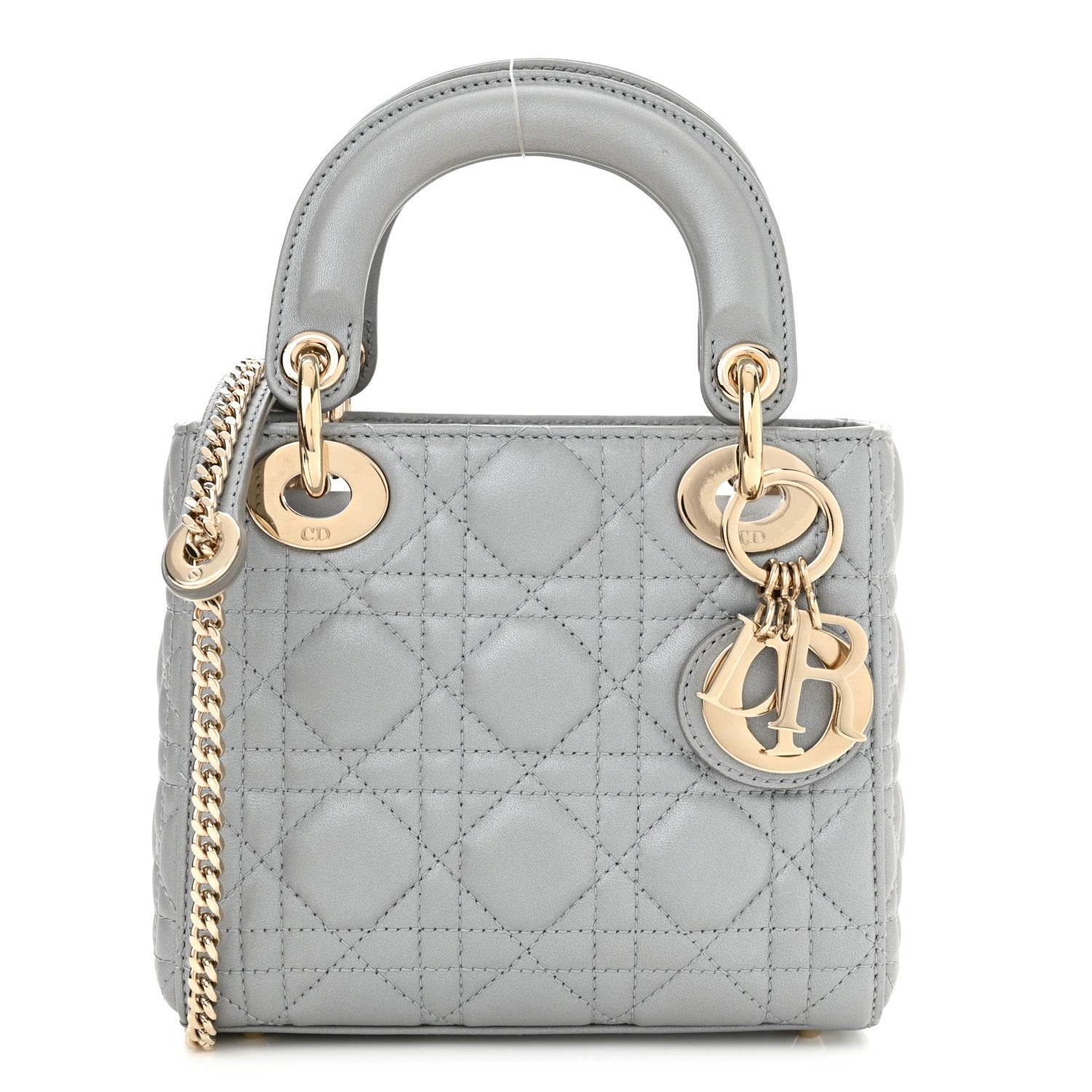 Christian Dior Metallic Lambskin Cannage Mini Lady Dior Grey 1 of 12