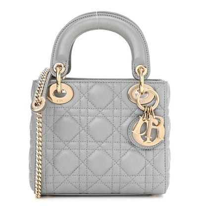 Christian Dior Metallic Lambskin Cannage Mini Lady Dior Grey 1 of 12