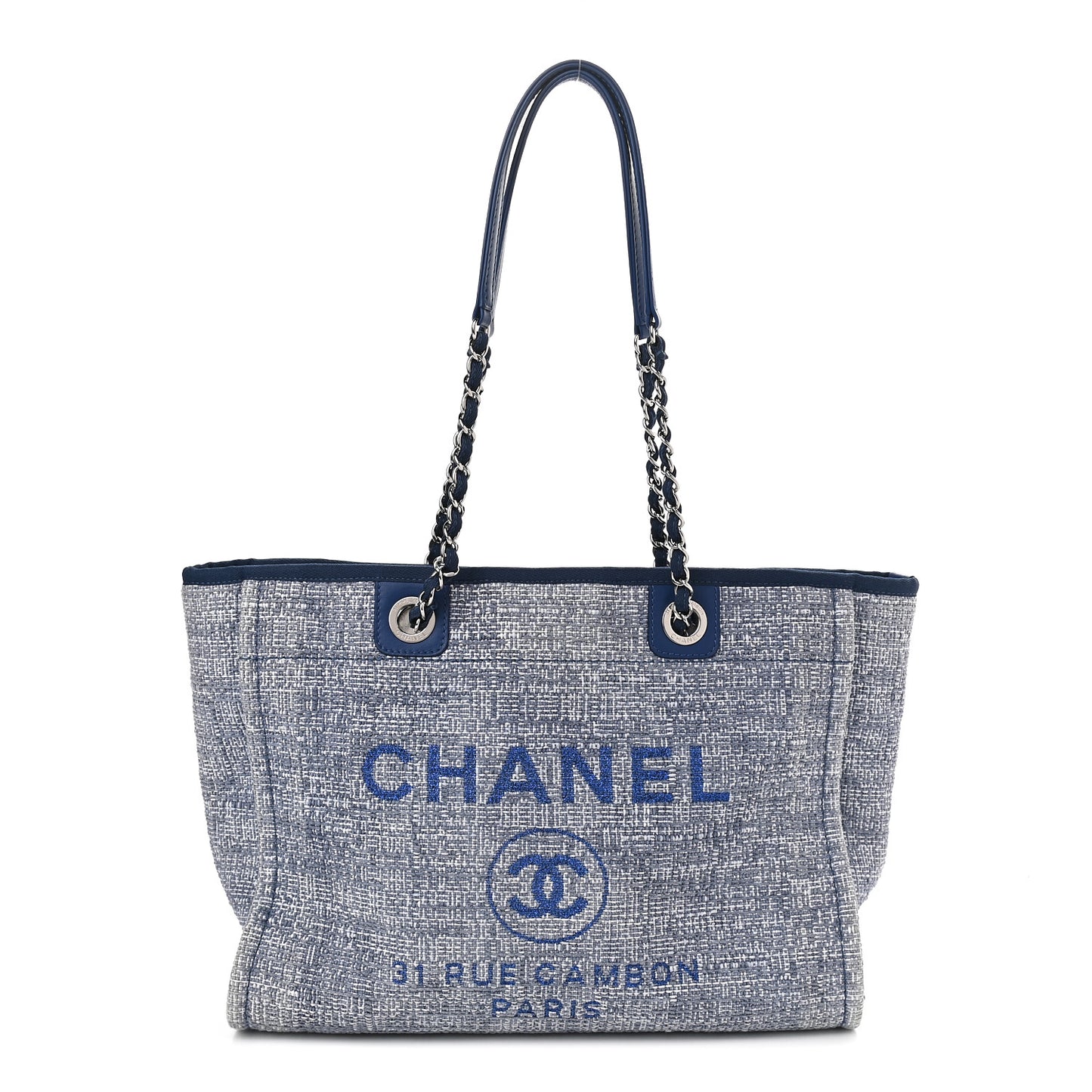 Woven Straw Raffia Small Deauville Tote Blue
