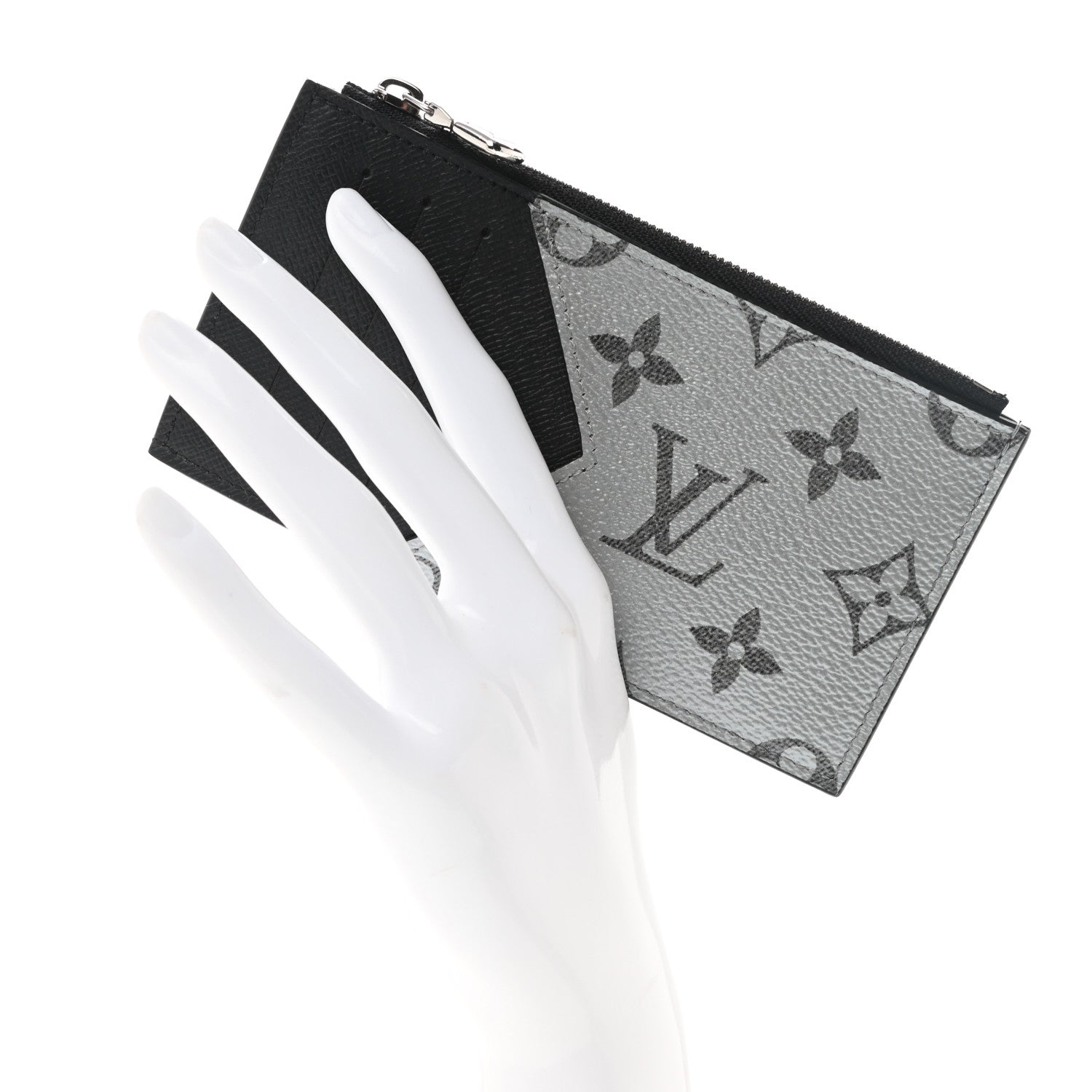 Louis Vuitton Metallic Taigarama Coin Card Holder Gunmetal Grey Black 2 of 6