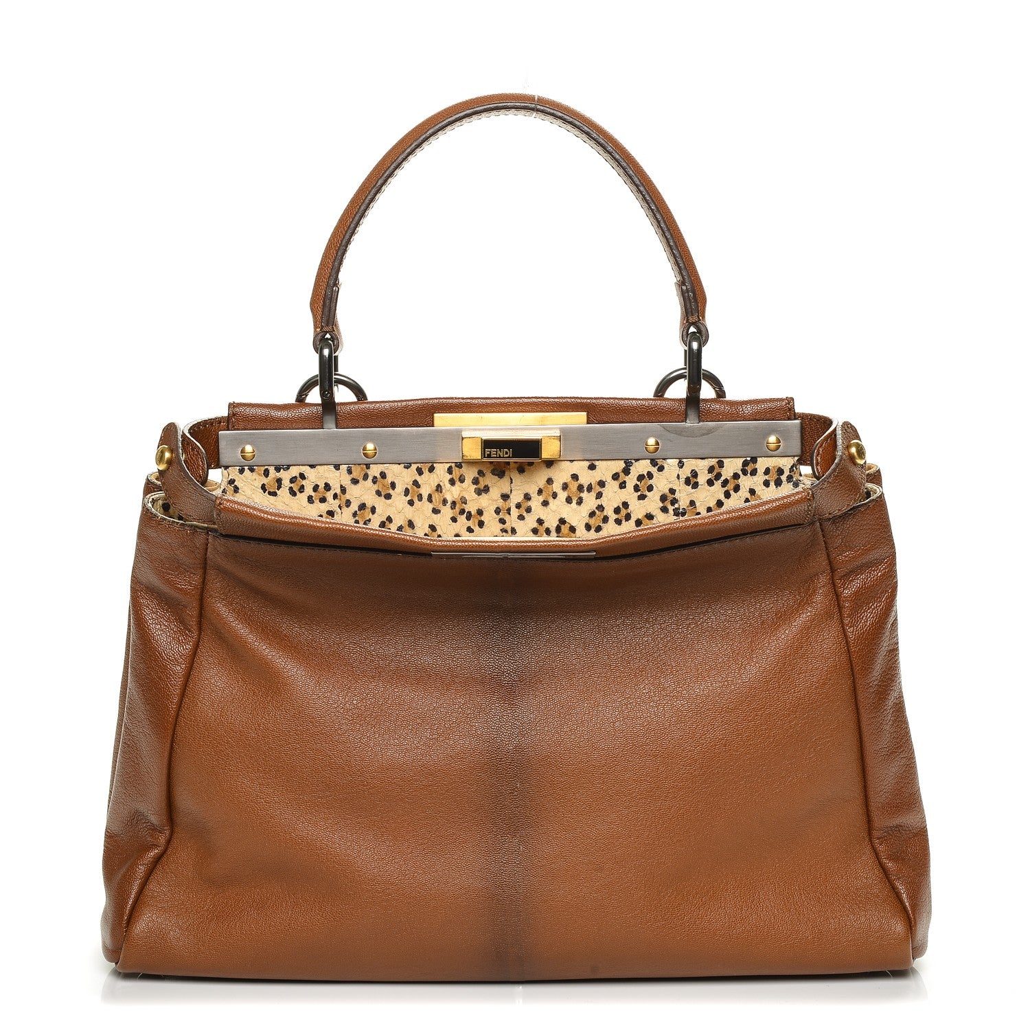 Fendi Goatskin Snakeskin Medium Peekaboo Iconic Satchel Brown 1 of 6