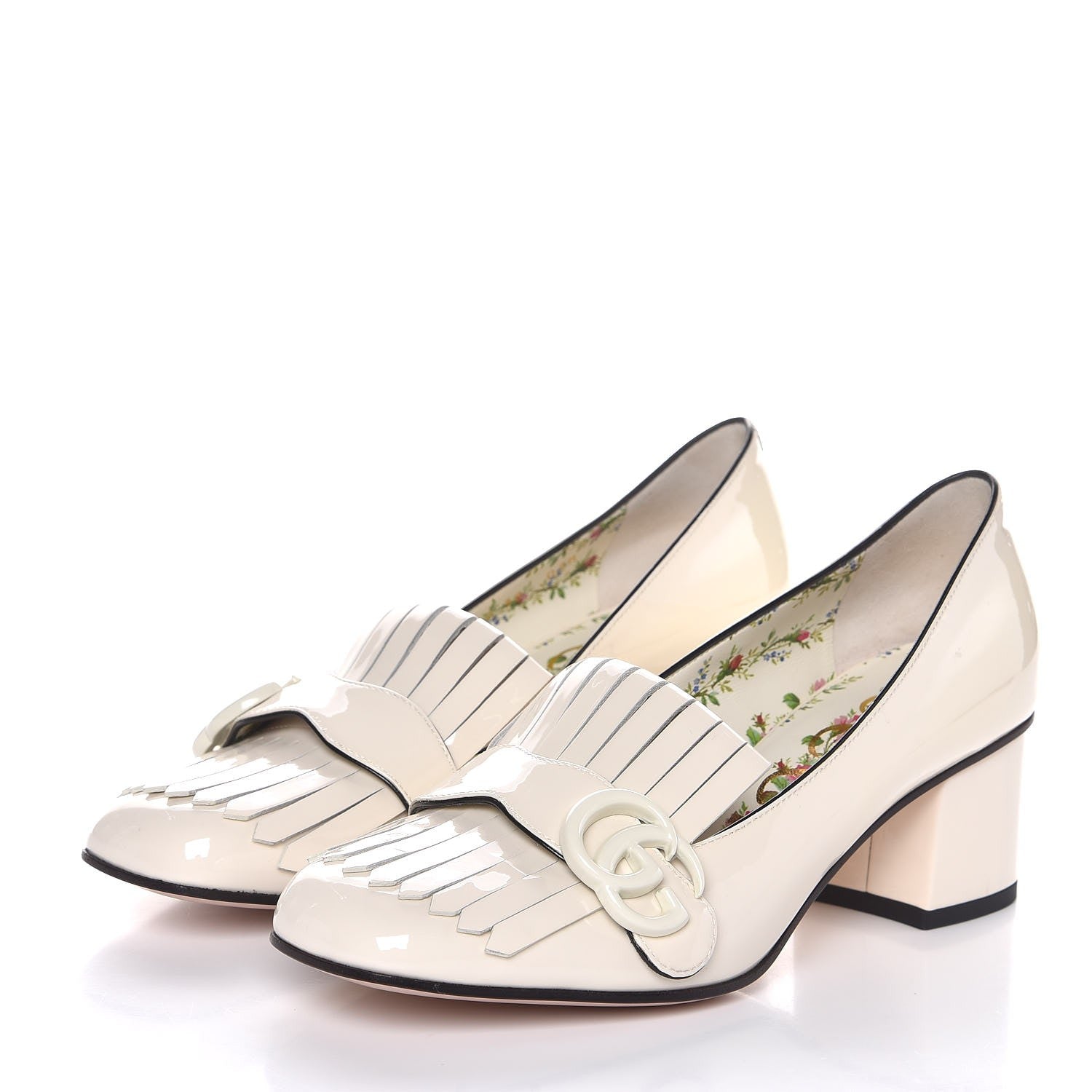 Gucci Vernice GG Marmont Fringe 50mm Loafer Pumps 38 Mystic White 3 of 9