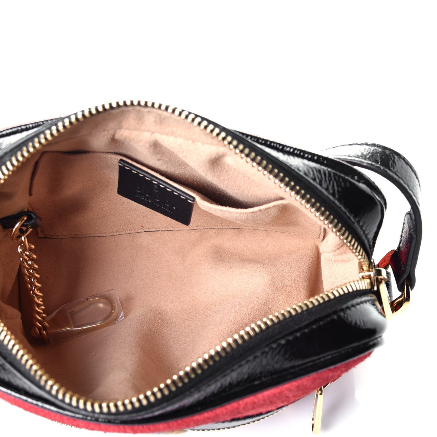 Suede Patent Web Mini Ophidia Shoulder Bag Red