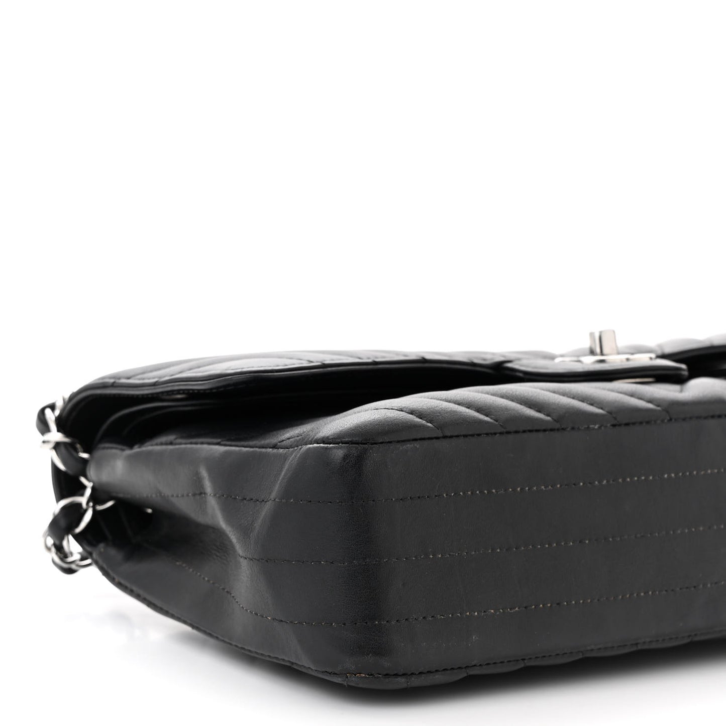 Lambskin Chevron Quilted Medium Double Flap Black