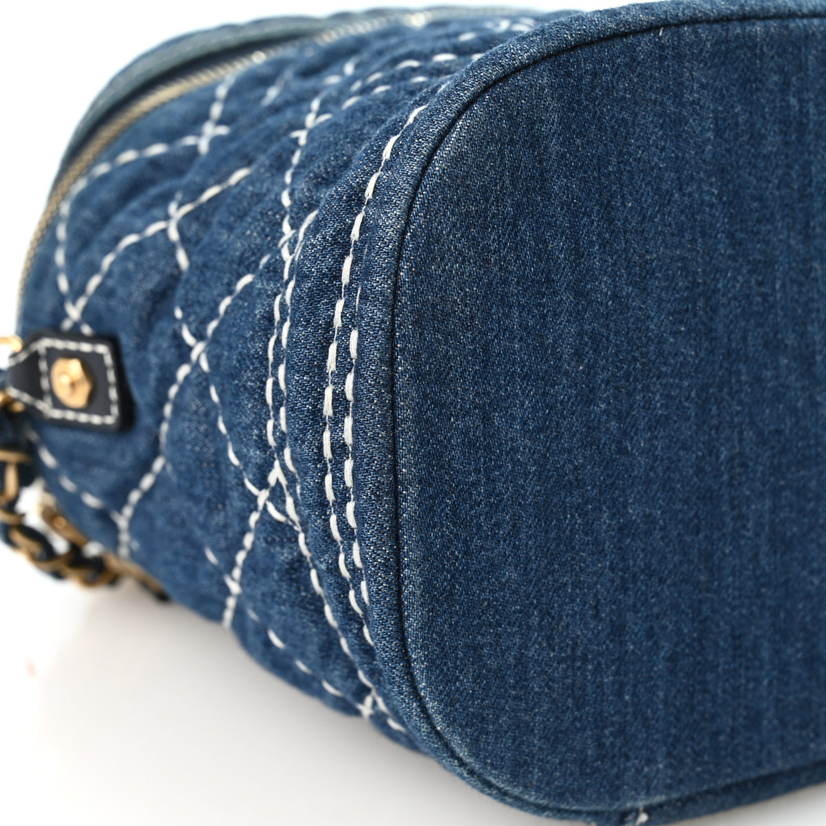 Chanel Denim Quilted Denim Trip Vanity Cosmetic Case Blue 9 of 10