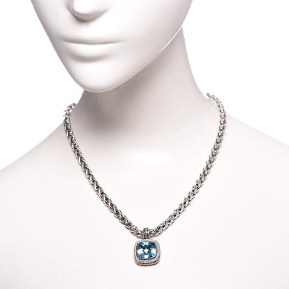 David Yurman Sterling Silver Diamond Blue Topaz 14mm Albion Enhancer Pendant Wheat Chain Necklace 2 of 6