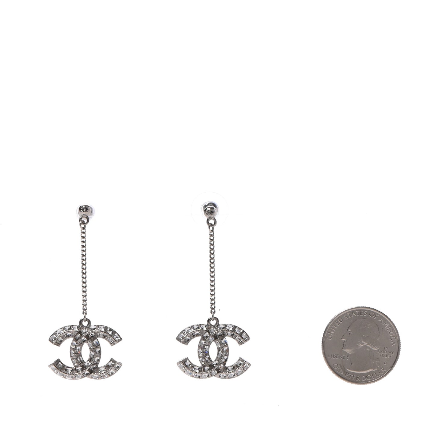 Baguette Crystal CC Drop Earrings Silver