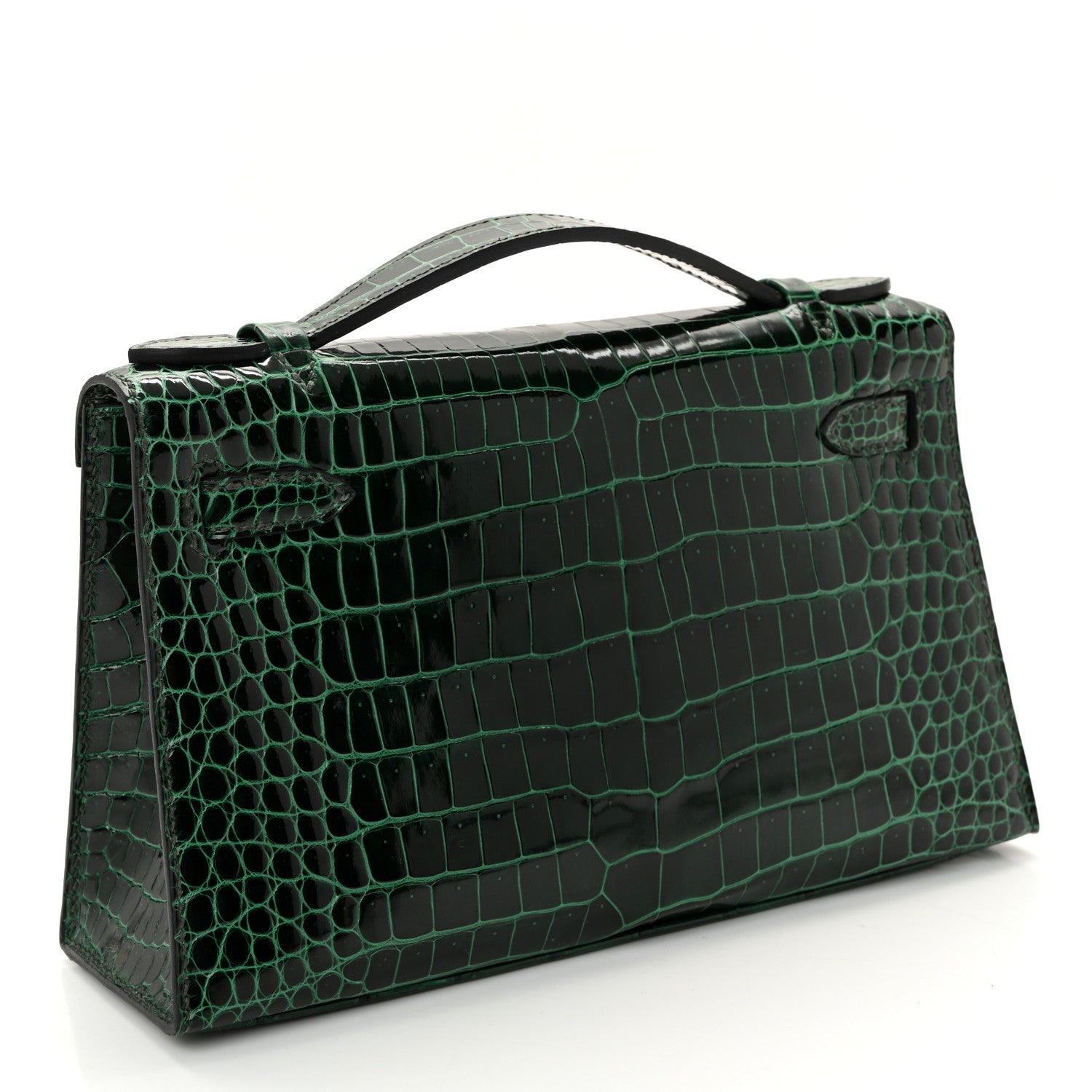 Hermes Shiny Porosus Crocodile Kelly Pochette Vert Cypress 3 of 19