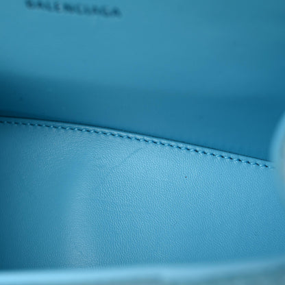 Balenciaga Shiny Calfskin Crocodile Embossed Hourglass Top Handle Bag XS Azur 13 of 13