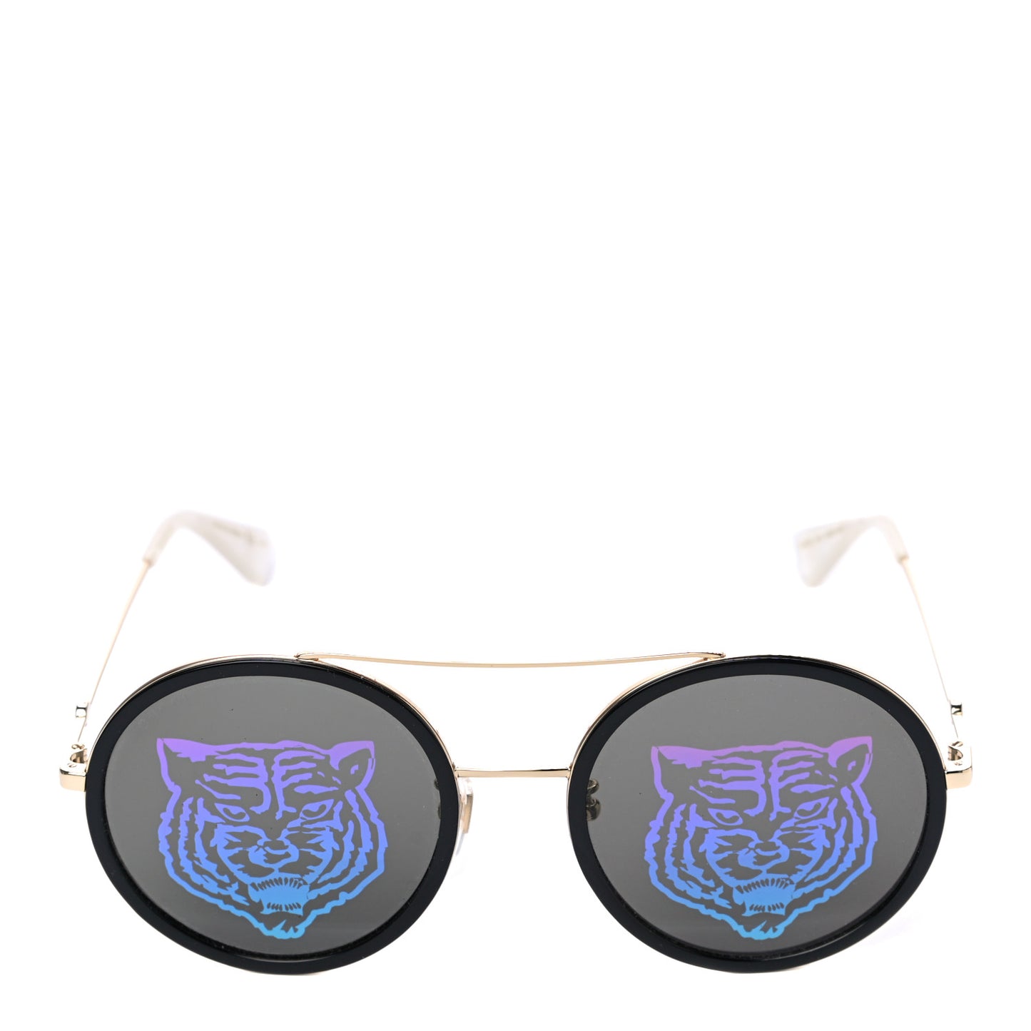 Metal Round Frame Tiger Print Sunglasses GG0061S Gold