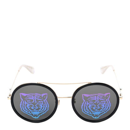 Gucci Metal Round Frame Tiger Print Sunglasses GG0061S Gold 4 of 8
