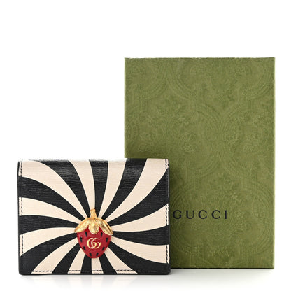 Gucci Textured Calfskin Double G Strawberry Card Case Black White 9 of 9