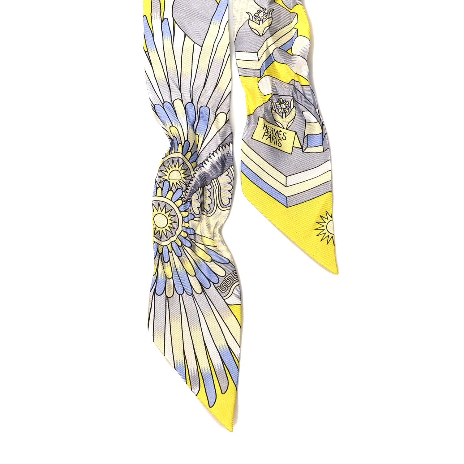 Hermes Silk La Source de Pegase Twilly Jaune Vif Gris Perle 2 of 4