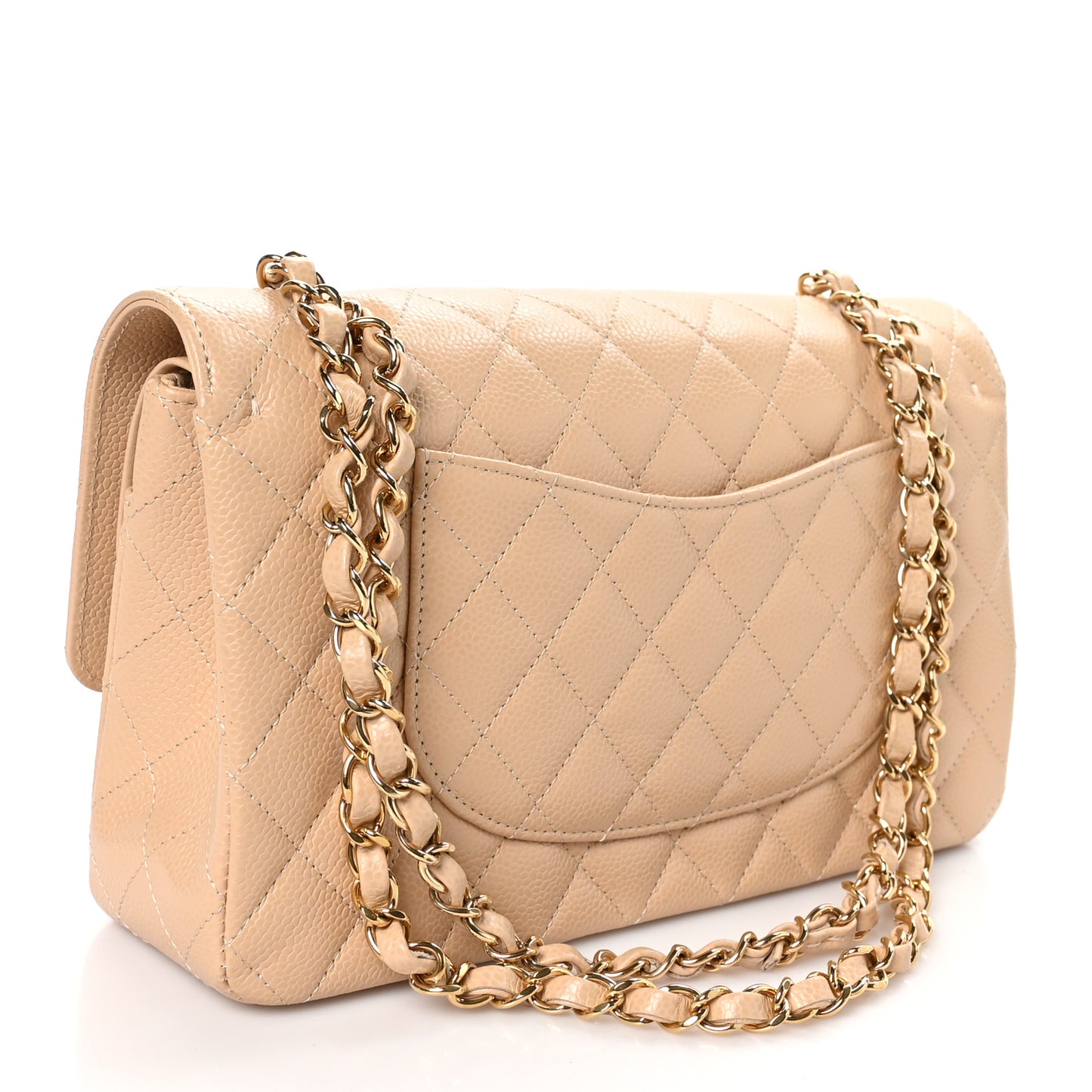 Caviar Quilted Medium Double Flap Beige