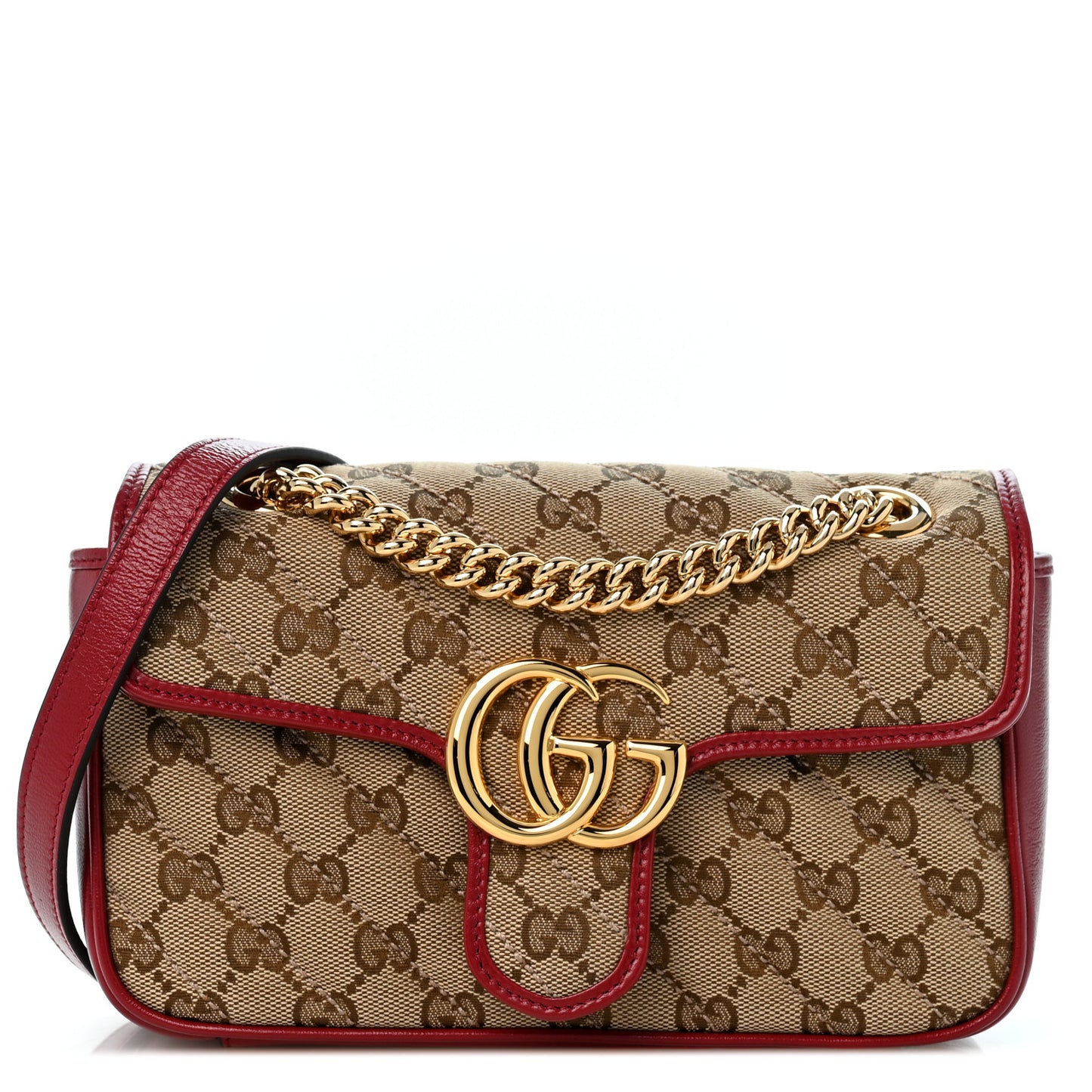 Monogram Azalea Calfskin Matelasse Diagonal Mini GG Marmont Shoulder Bag Beige Ebony New Cherry Red