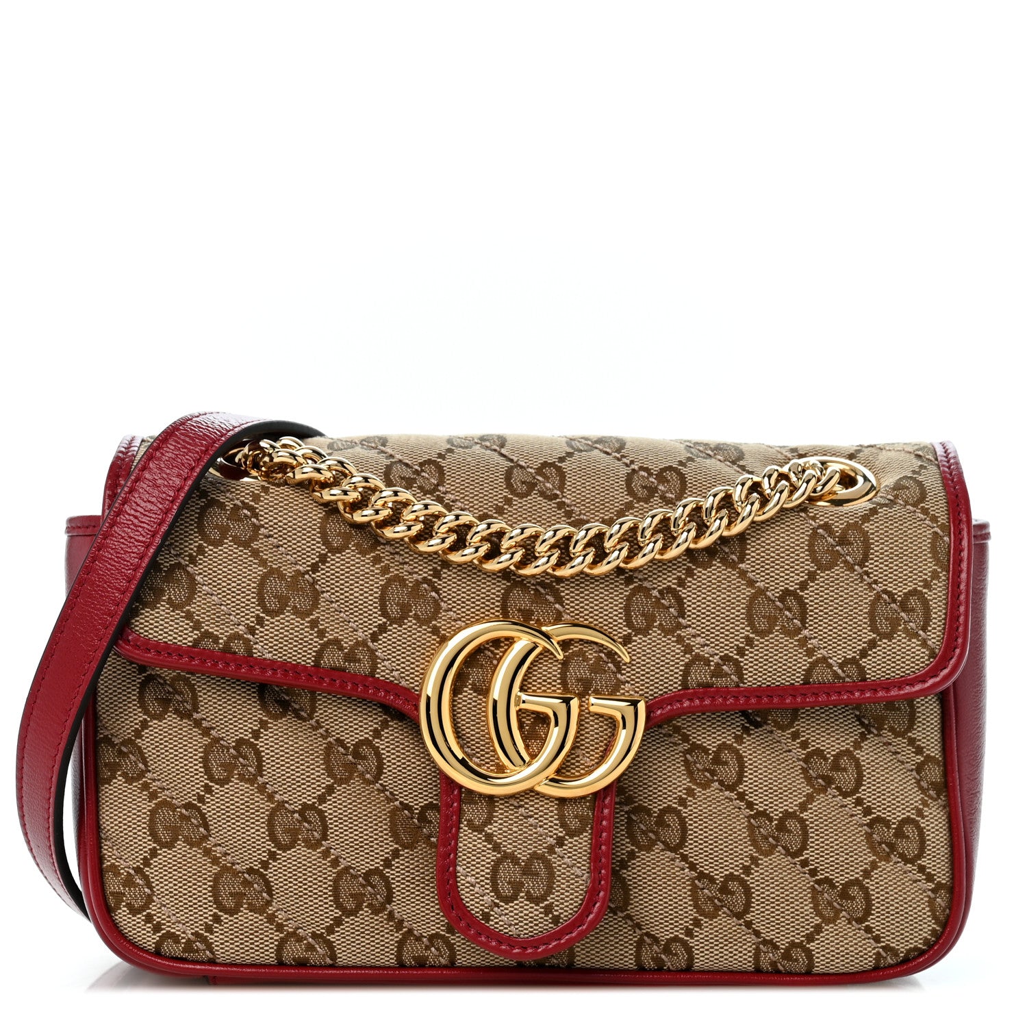 Gucci Monogram Azalea Calfskin Matelasse Diagonal Mini GG Marmont Shoulder Bag Beige Ebony New Cherry Red 1 of 11