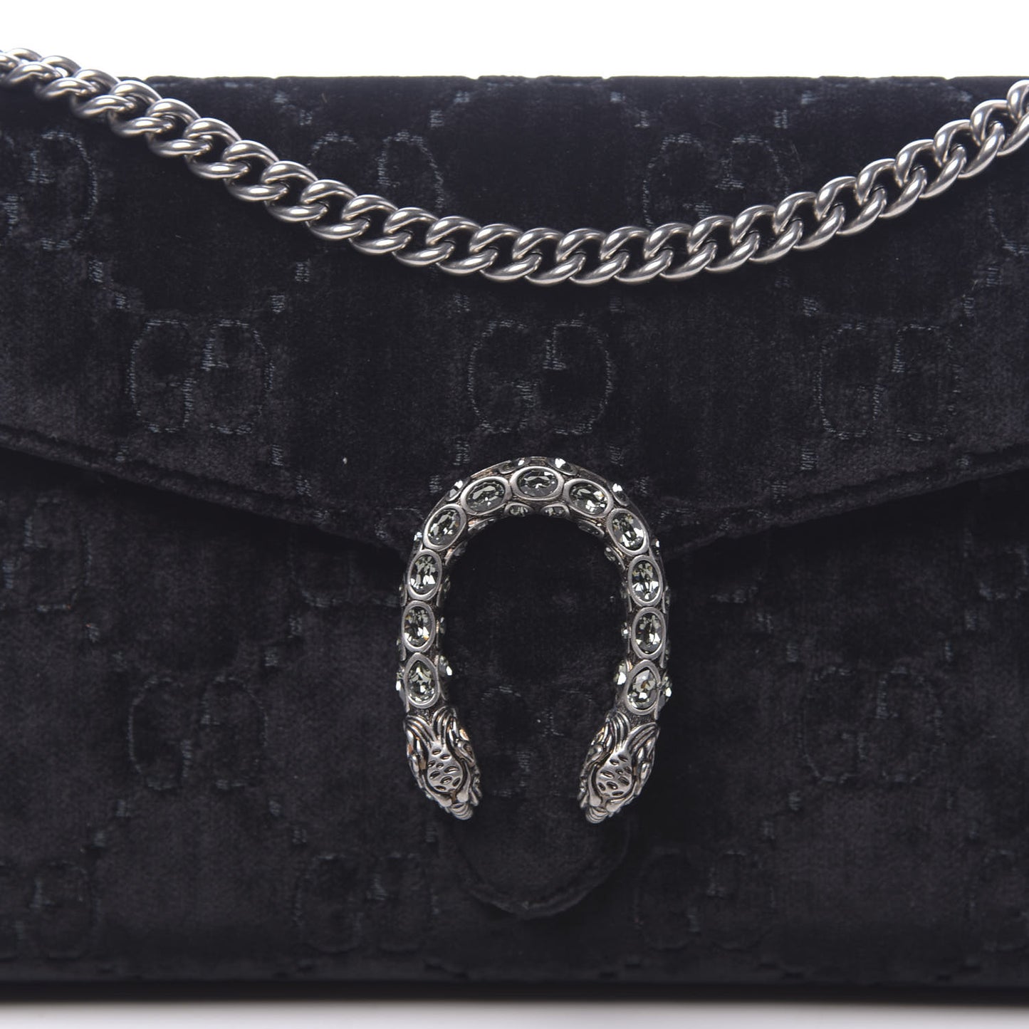 Velvet GG Monogram Mini Dionysus Chain Wallet Black