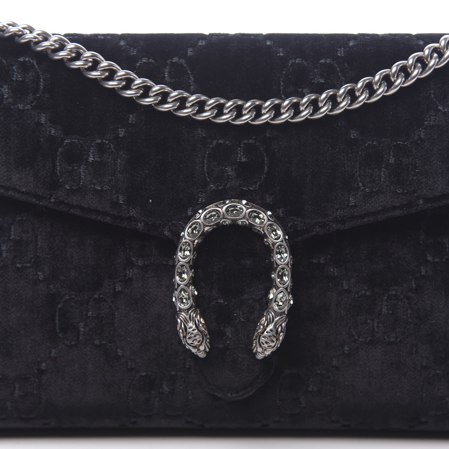 Gucci Velvet GG Monogram Mini Dionysus Chain Wallet Black 9 of 10