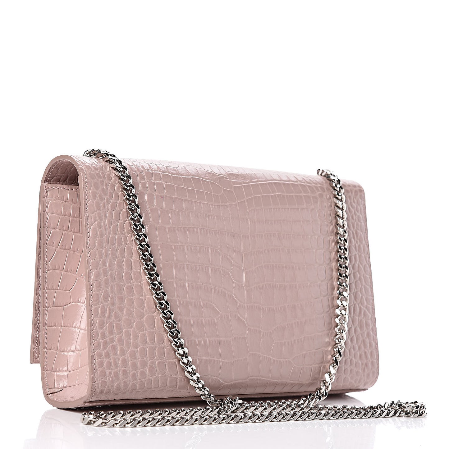 Calfskin Crocodile Embossed Medium Classic Monogram Kate Tassel Satchel Powder Pink