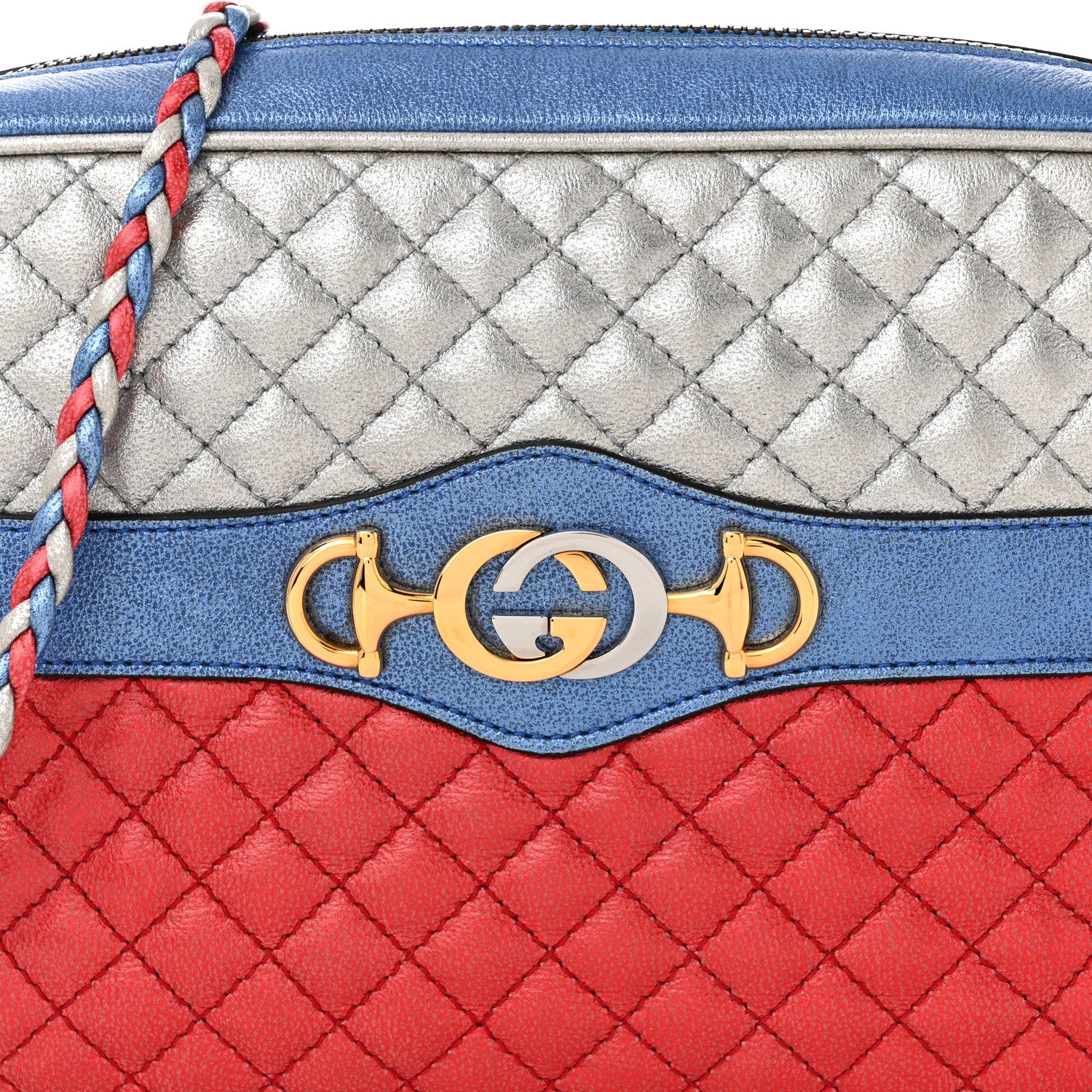 Gucci Laminated Nappa Trapuntata Small Zumi Shoulder Bag Rosso Marine Argento 8 of 10